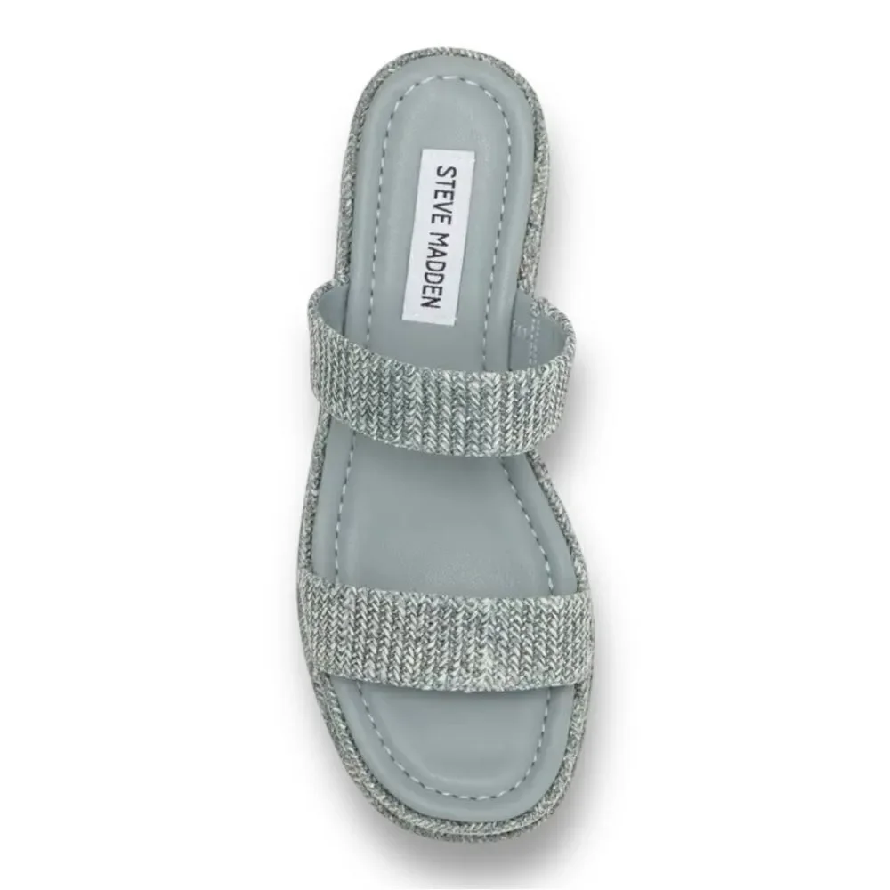 STEVE MADDEN Women’s Merrcer Platform Slide Sandals in the Size 9 in Blue Raffia